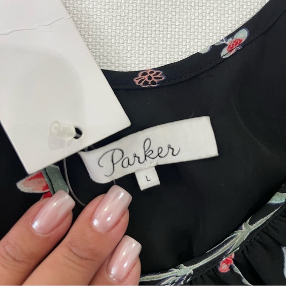 NWT Parker Black Blue Woodland Floral Printed Cold Shoulder Agave Mini Dress L - Picture 16 of 16